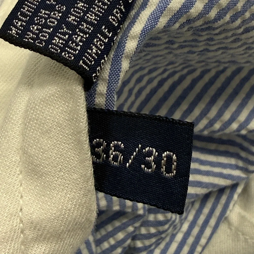 Polo Golf Ralph Lauren Mens 36 x 30 Blue White Seersucker Pleated Cuffed Pants